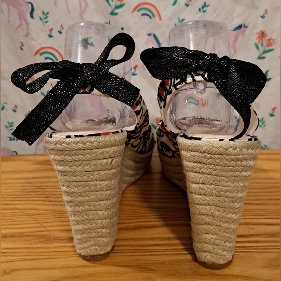 EUC Y2K Coach Poppy Maritza White Floral Jute Summer Boho Heel Wedge Shoe SZ 9B - Picture 5 of 10